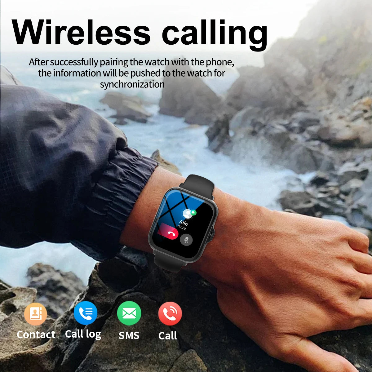Smart watch with full touch screen, call, message reminder.