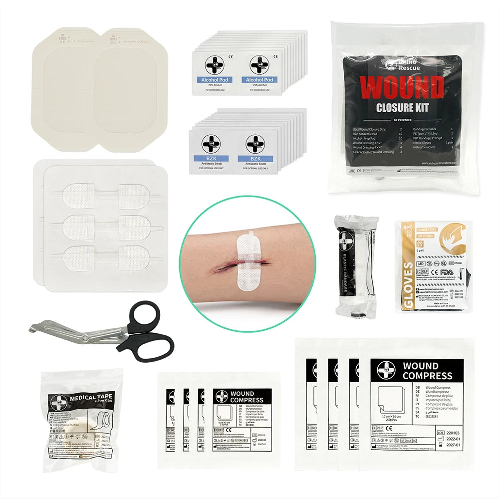 Laceration Closure Kit with Wound Dressings for Cut Care