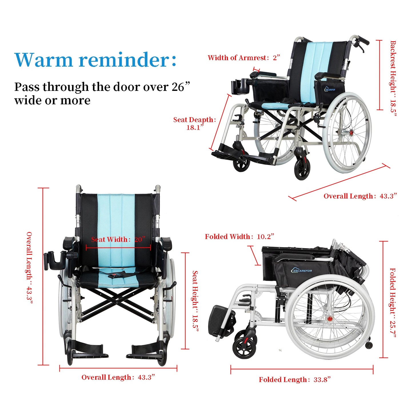 Ultra Lightweight Foldable Portable 5.8KG Magnesium Wheelchair