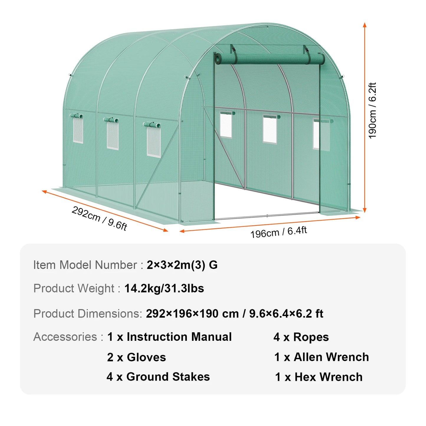 Walk-in Tunnel Hoop House Greenhouse with Steel Frame, Roll-up Zipper Door
