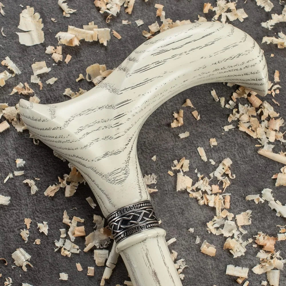 Handmade White Wooden Walking Cane