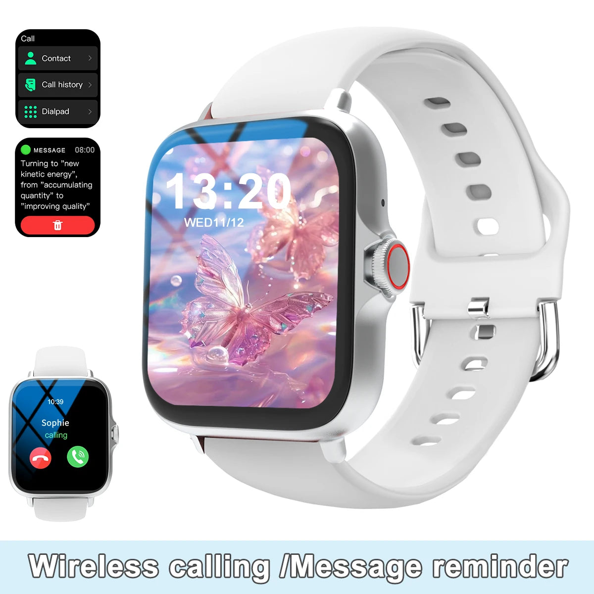 Smart watch with full touch screen, call, message reminder.