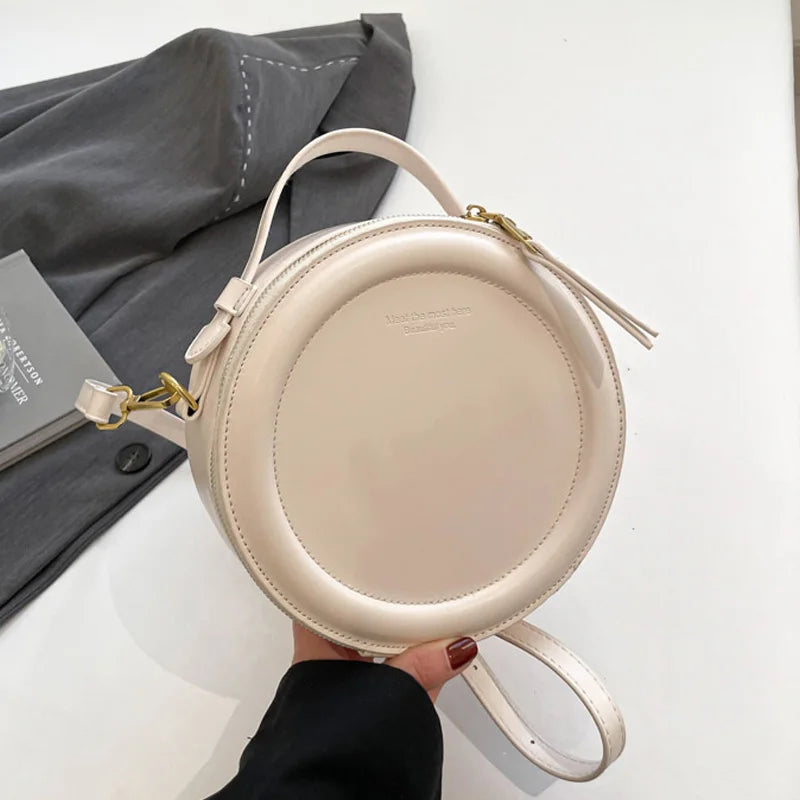 Small Round Leather Crossbody Women's Handbag