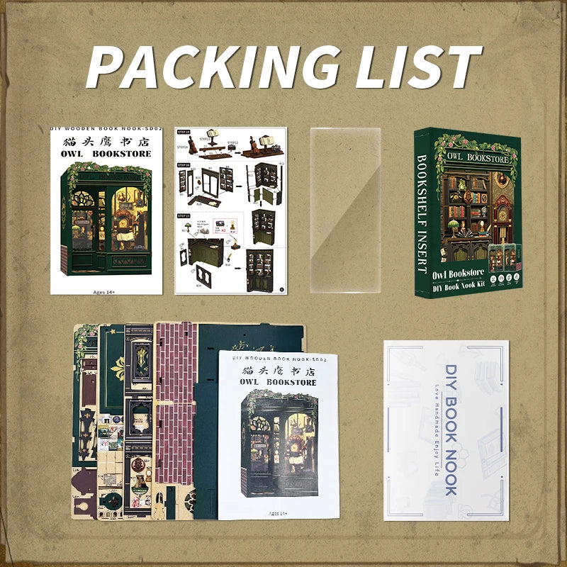 3D Wooden Puzzle Miniature Model Kits Owl Bookstore