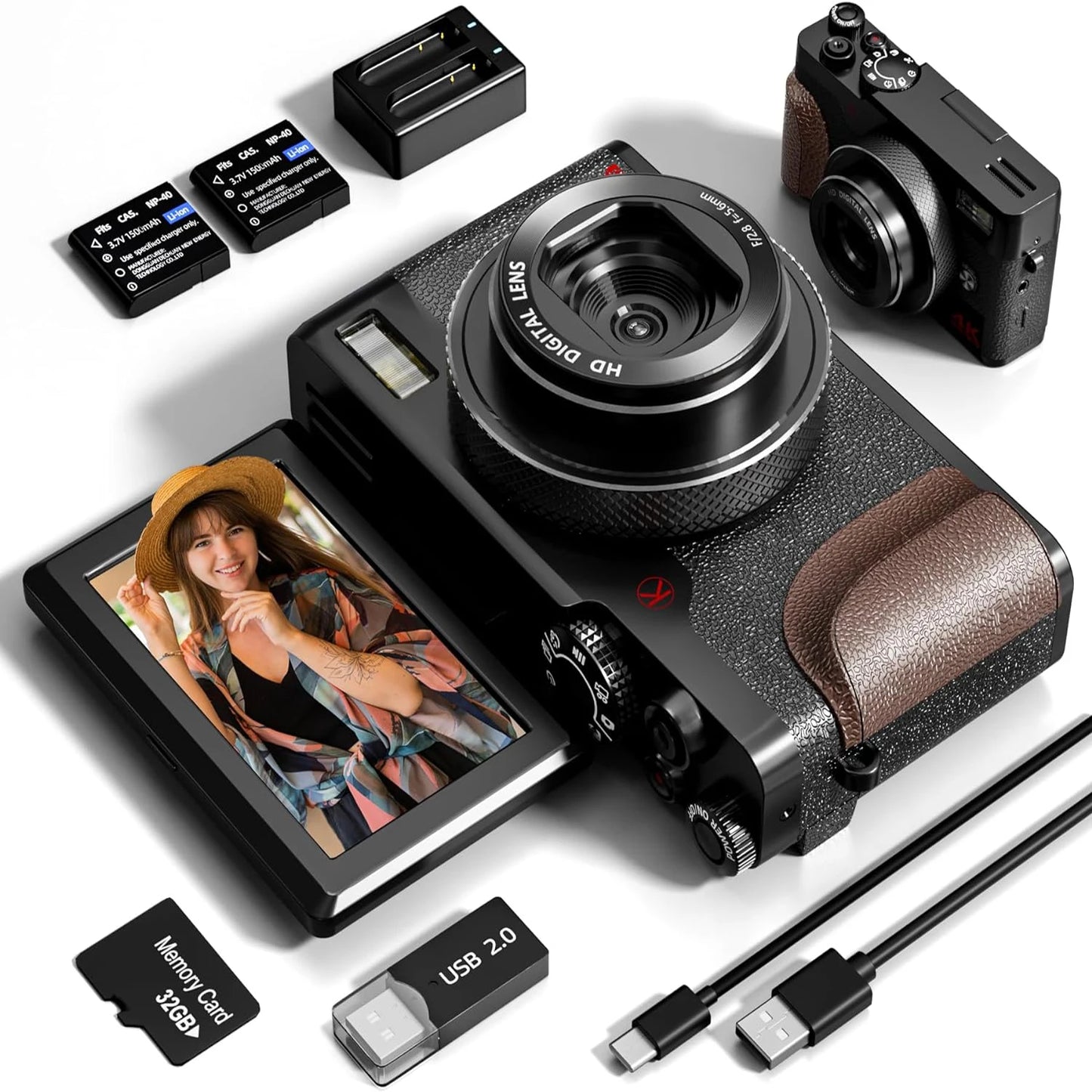 56 MP Digital Photography Camera, 4K Vlogging, 180° Flip Screen