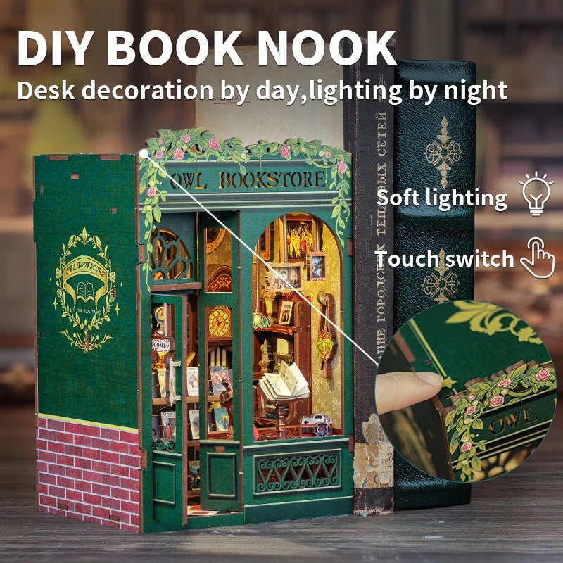 3D Wooden Puzzle Miniature Model Kits Owl Bookstore