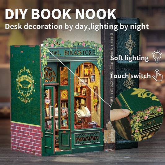 3D Wooden Puzzle Miniature Model Kits Owl Bookstore