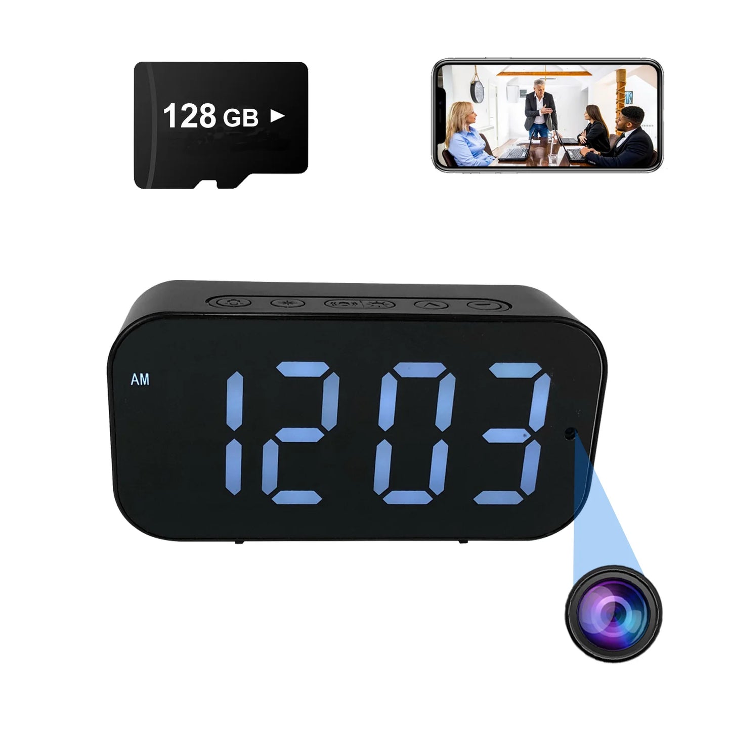 Clock Camera with 1080P HD, Motion Detection, Remote Viewing, Recording