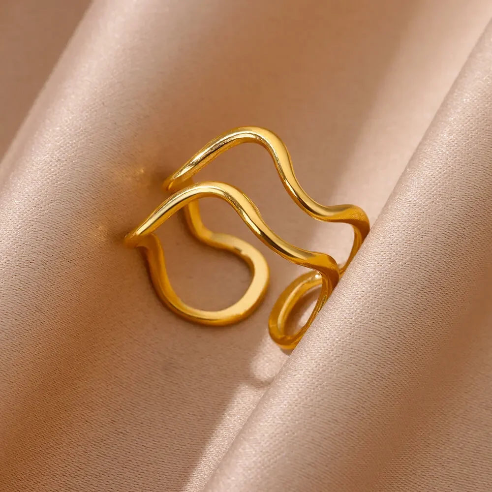 Irregular Geometric Chunky Open Rings for Women Gold Color