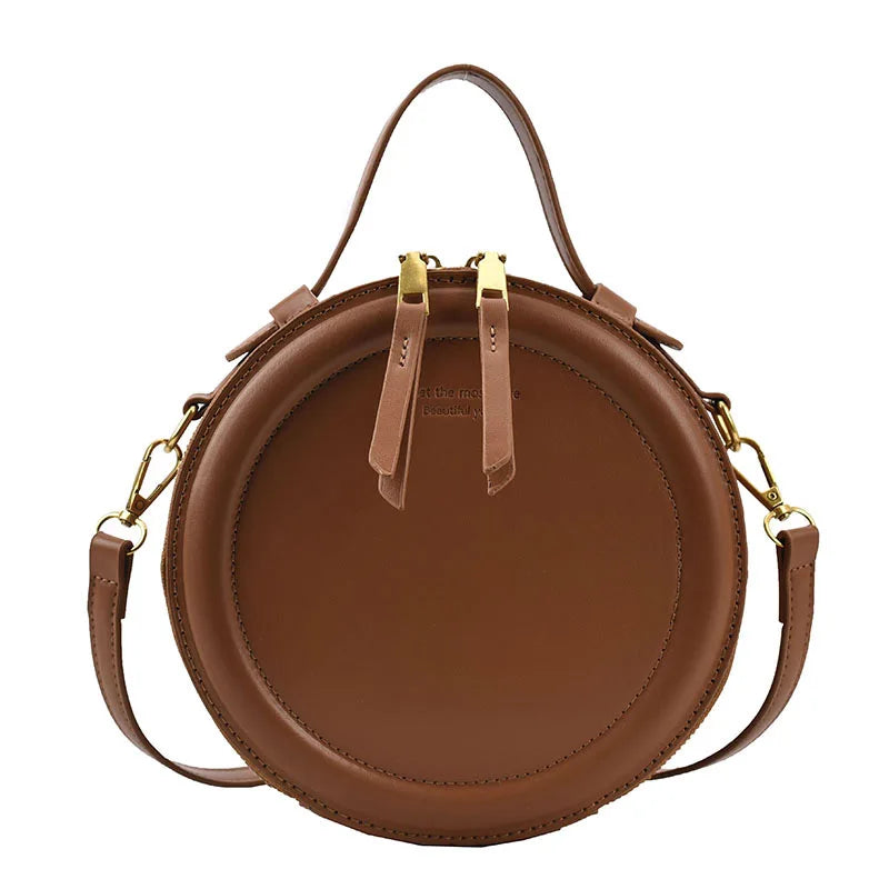 Small Round Leather Crossbody Women's Handbag