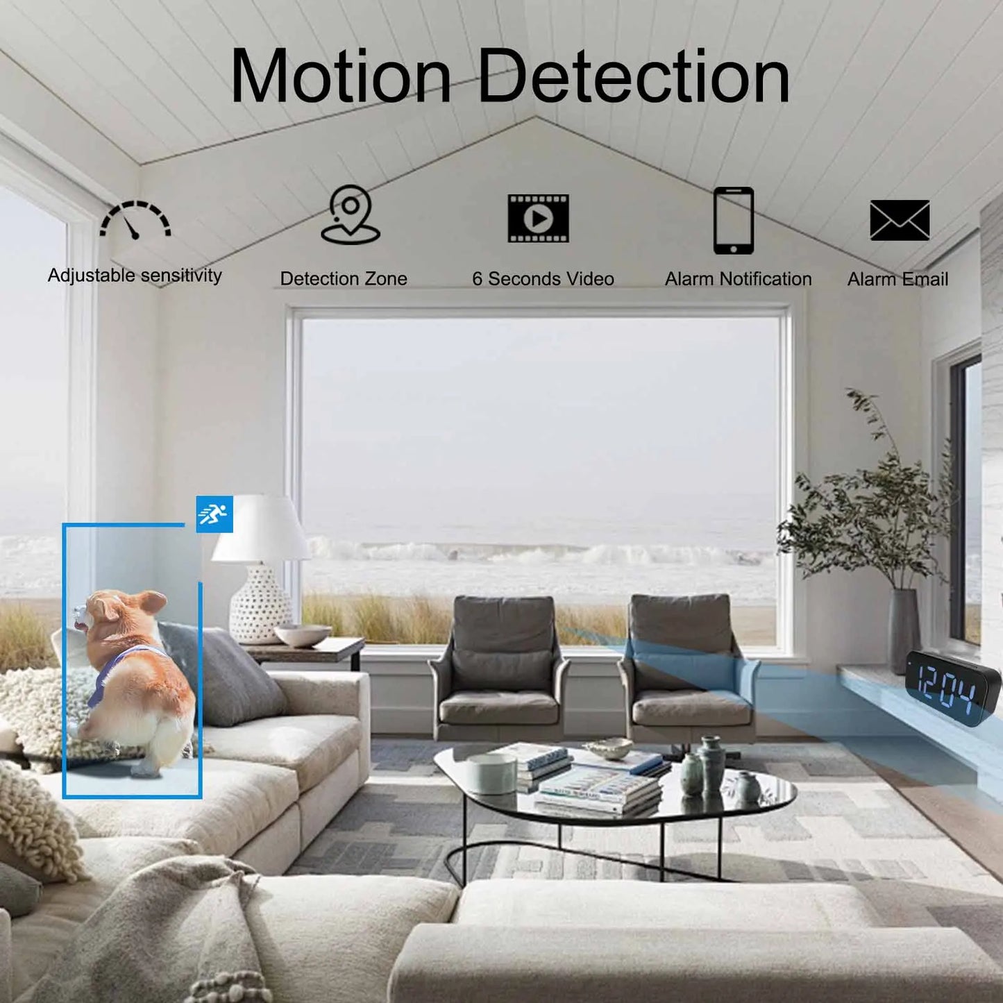 Clock Camera with 1080P HD, Motion Detection, Remote Viewing, Recording