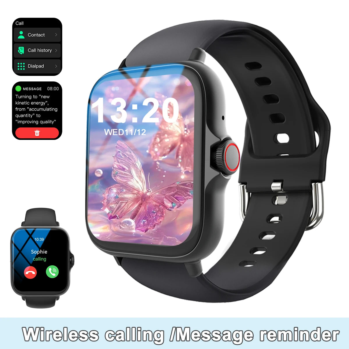 Smart watch with full touch screen, call, message reminder.
