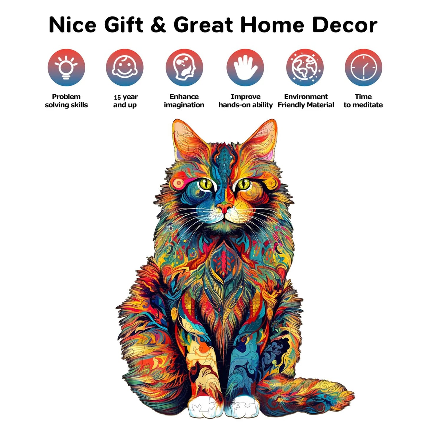Cat Pattern Wooden Jigsaw Puzzle