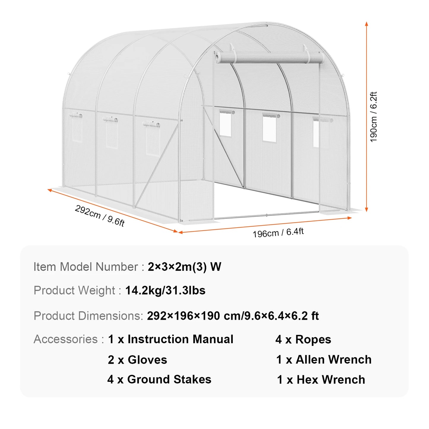 Walk-in Tunnel Hoop House Greenhouse with Steel Frame, Roll-up Zipper Door