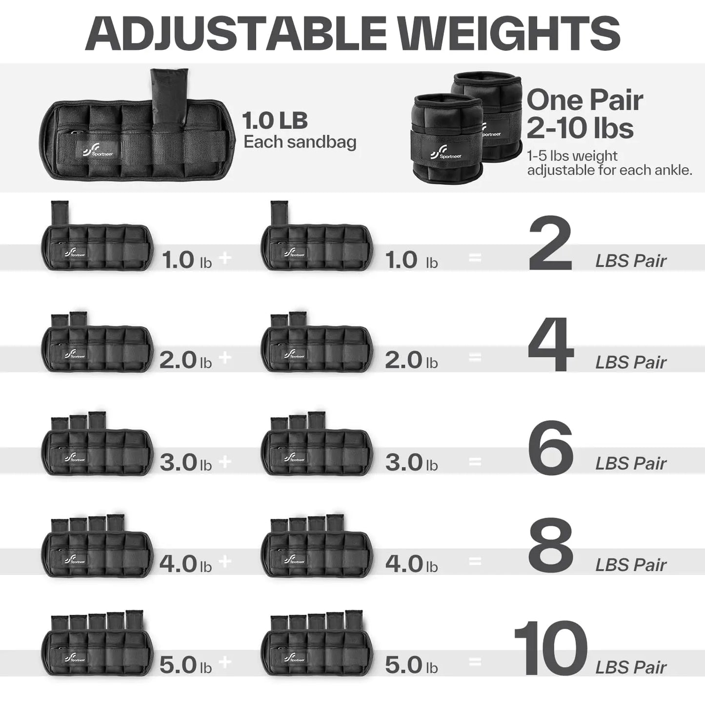 1 Pair Adjustable Weighted Ankle Straps