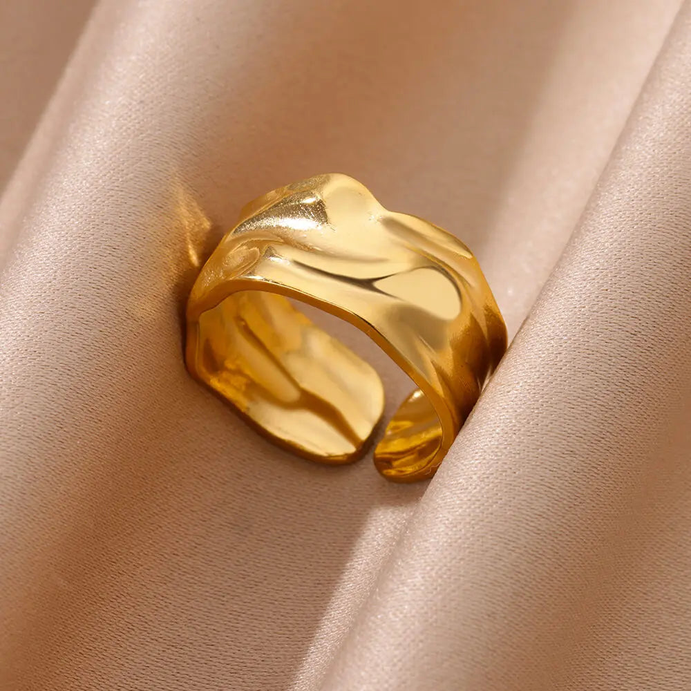 Irregular Geometric Chunky Open Rings for Women Gold Color