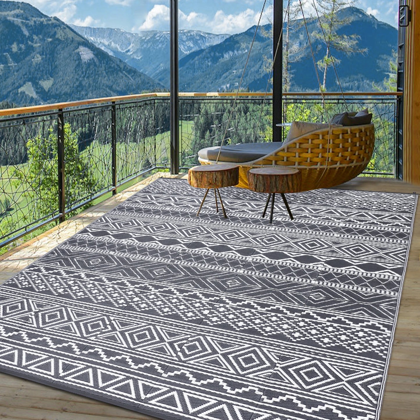 Outdoor 5x8 Waterproof Reversible Patio Rug