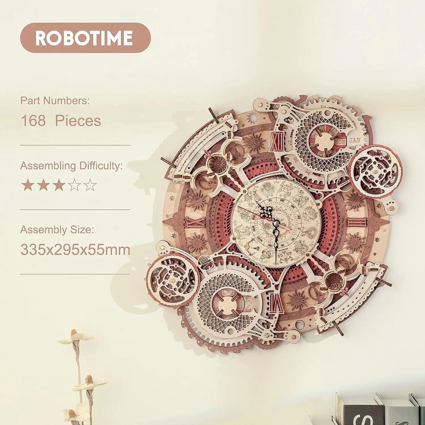 3D Wooden Puzzle Wall Clock Set Mechanical Building Kit