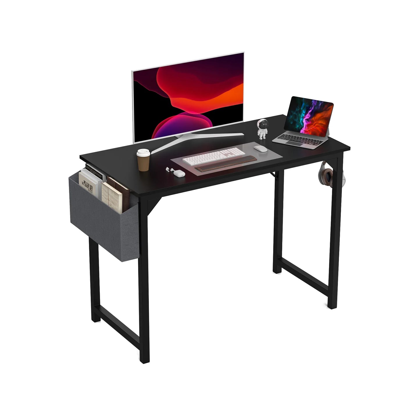 Computer Desk with Side Bag, Headphone Hook