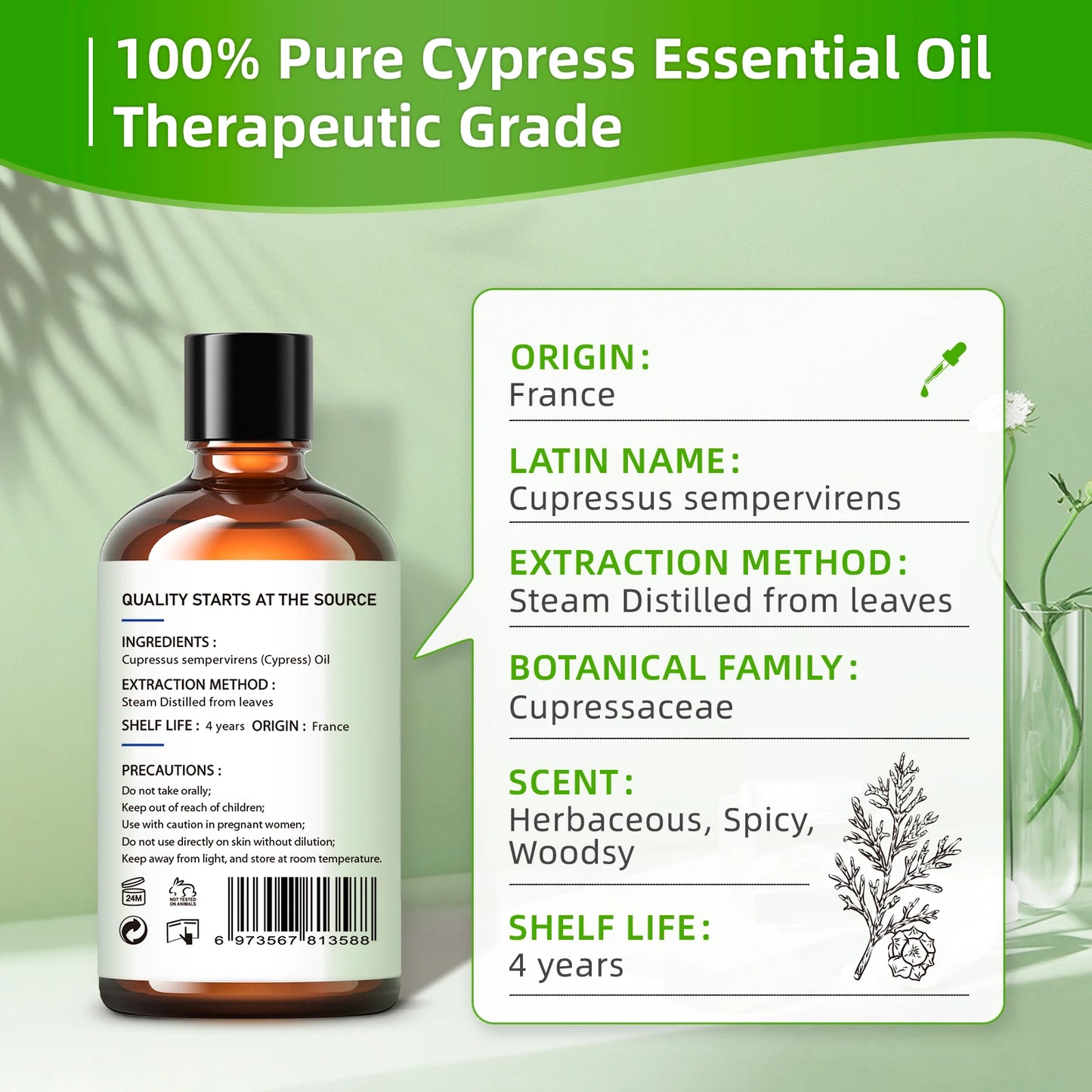 100ML 100% Pure Nature Cypress Essential Oils