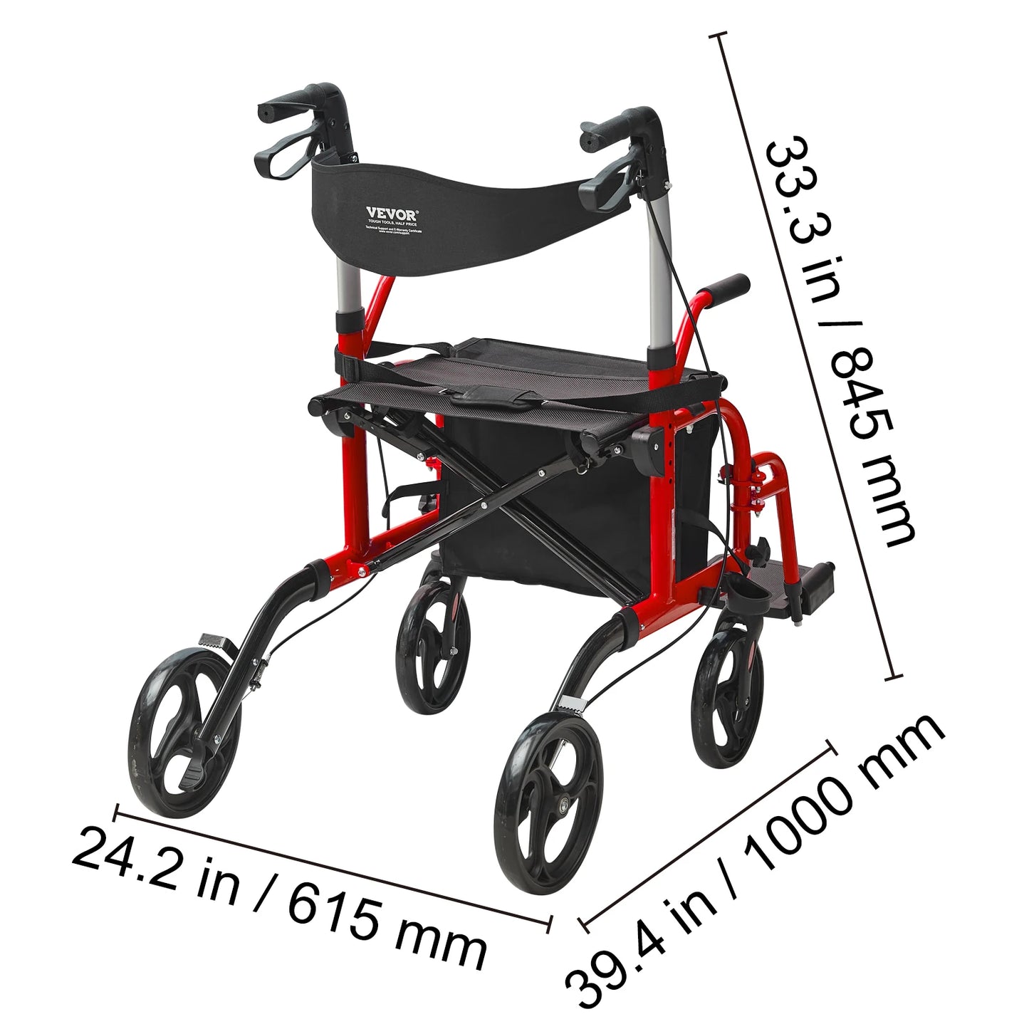 2-in-1 Rollator Folding Walker & Transport Chair