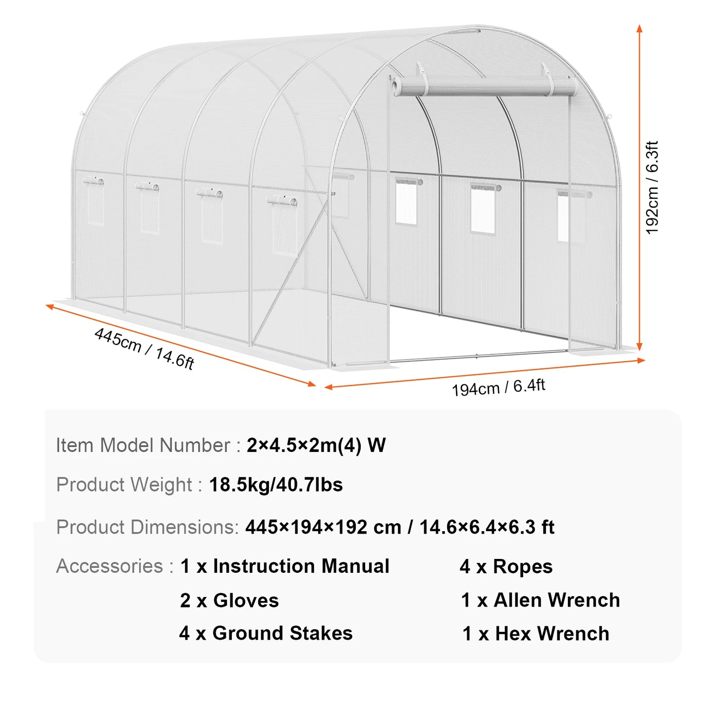 Walk-in Tunnel Hoop House Greenhouse with Steel Frame, Roll-up Zipper Door