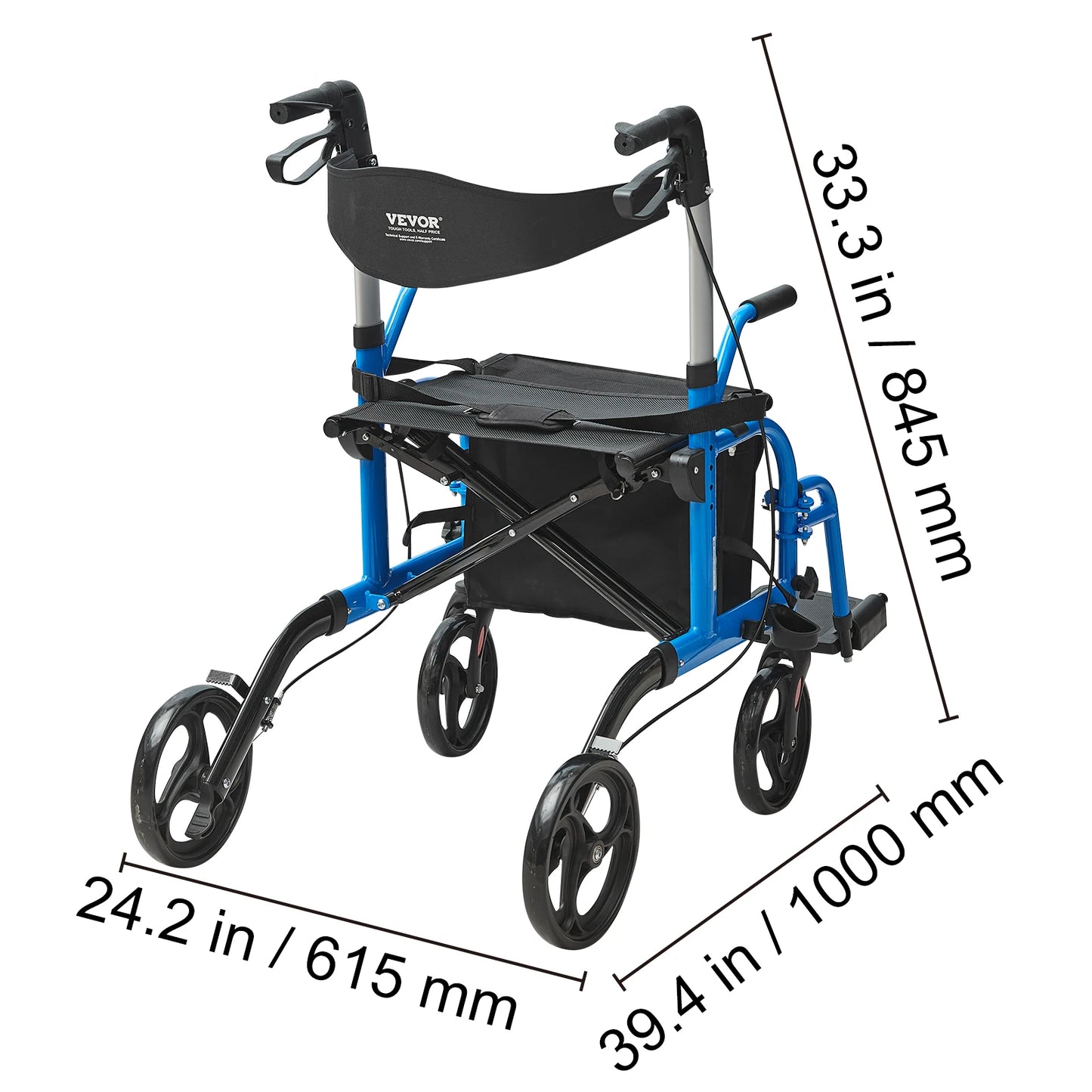 2-in-1 Rollator Folding Walker & Transport Chair