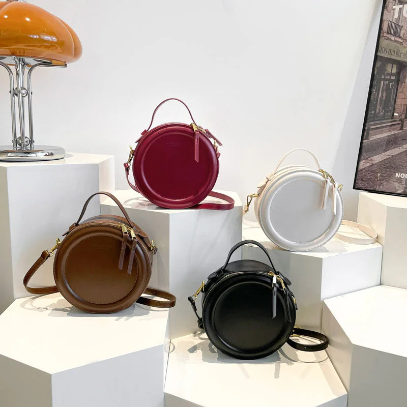 Small Round Leather Crossbody Women's Handbag