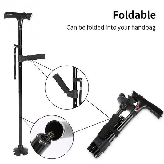 Collapsible Telescopic Folding Cane with Alarm and LED Light