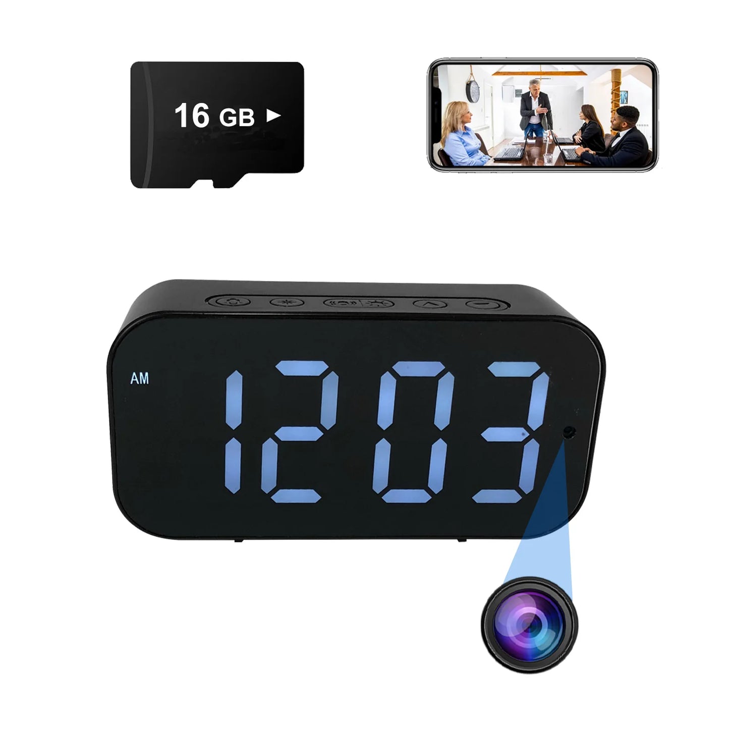 Clock Camera with 1080P HD, Motion Detection, Remote Viewing, Recording