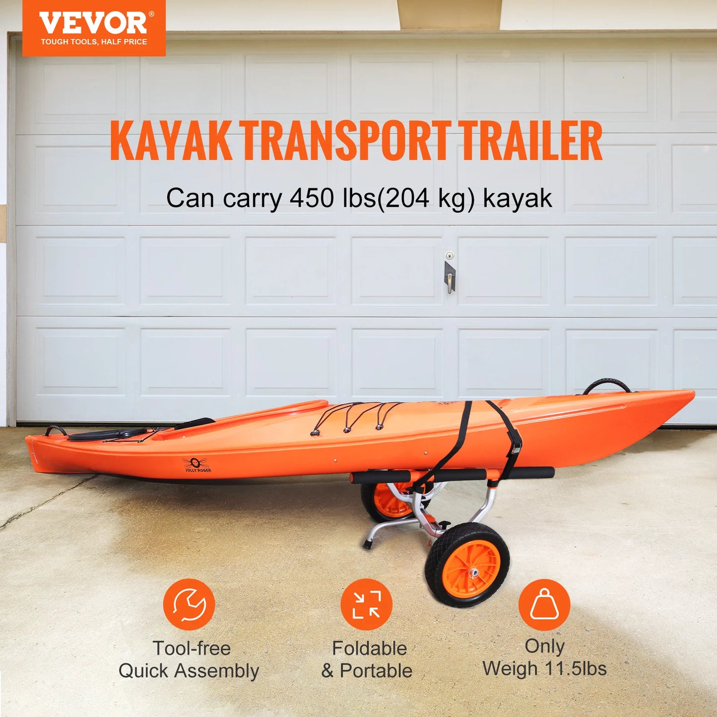 450lb Capacity Detachable Canoe/Kayak Cart with 12'' Tires