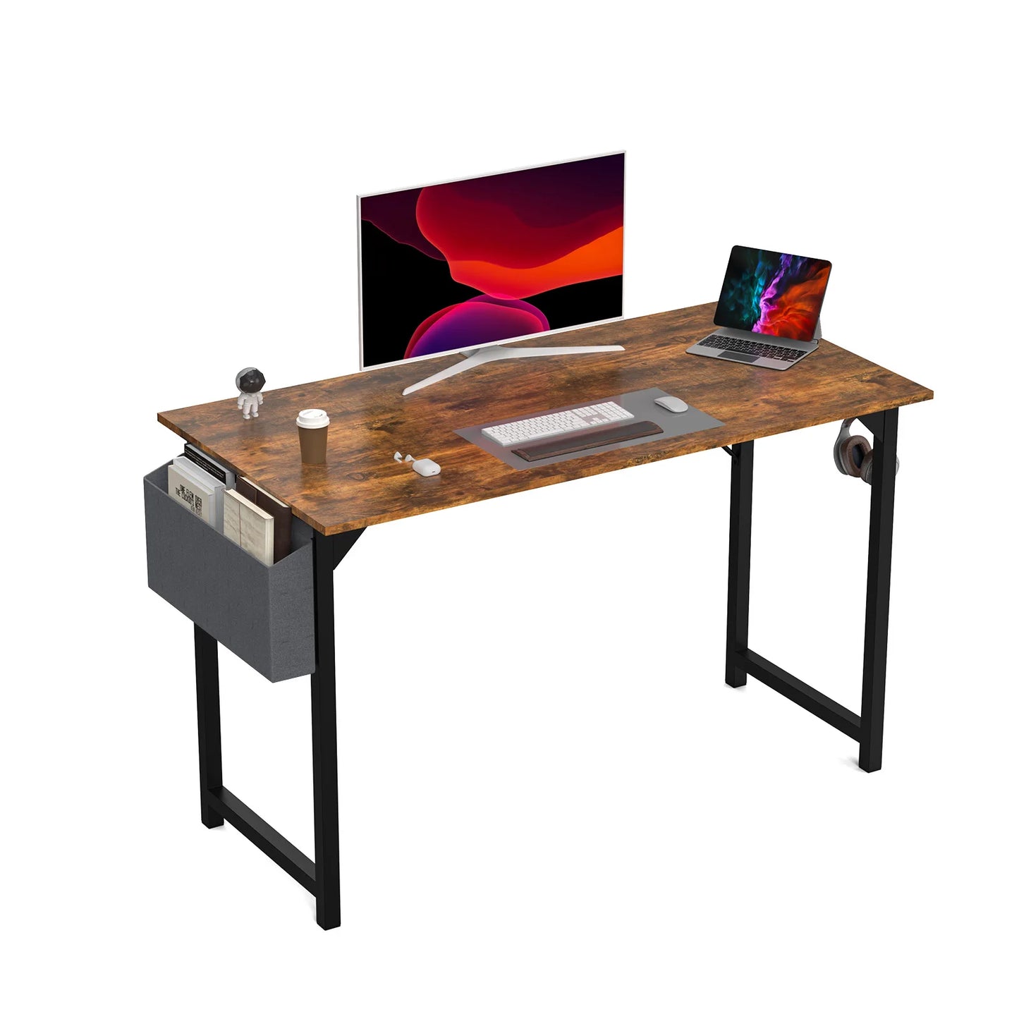 Computer Desk with Side Bag, Headphone Hook