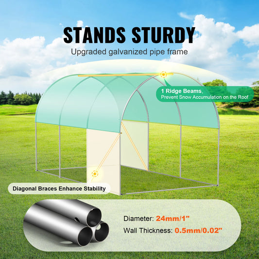 Walk-in Tunnel Hoop House Greenhouse with Steel Frame, Roll-up Zipper Door