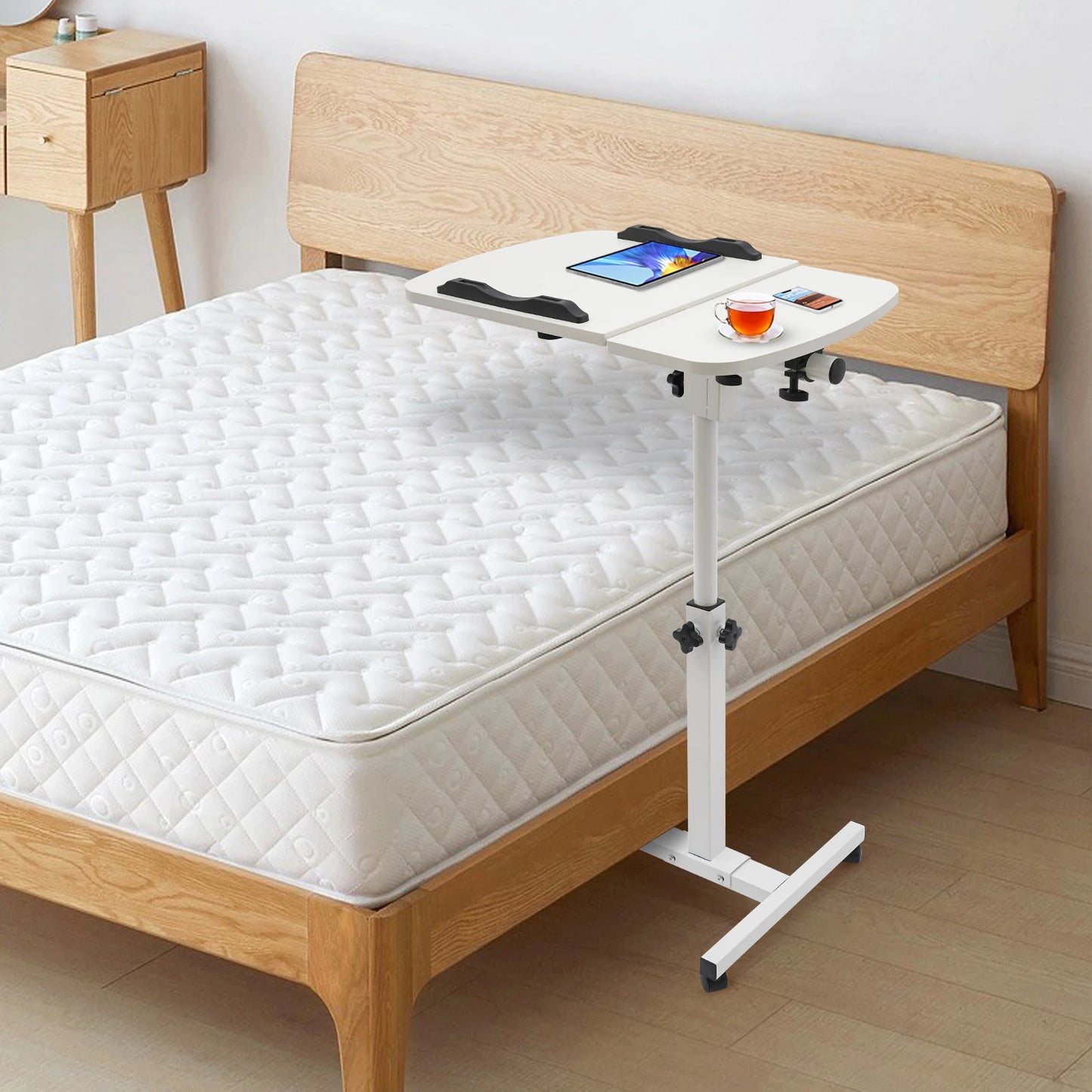 60-95cm Adjustable Rolling Table Stand With Wheels