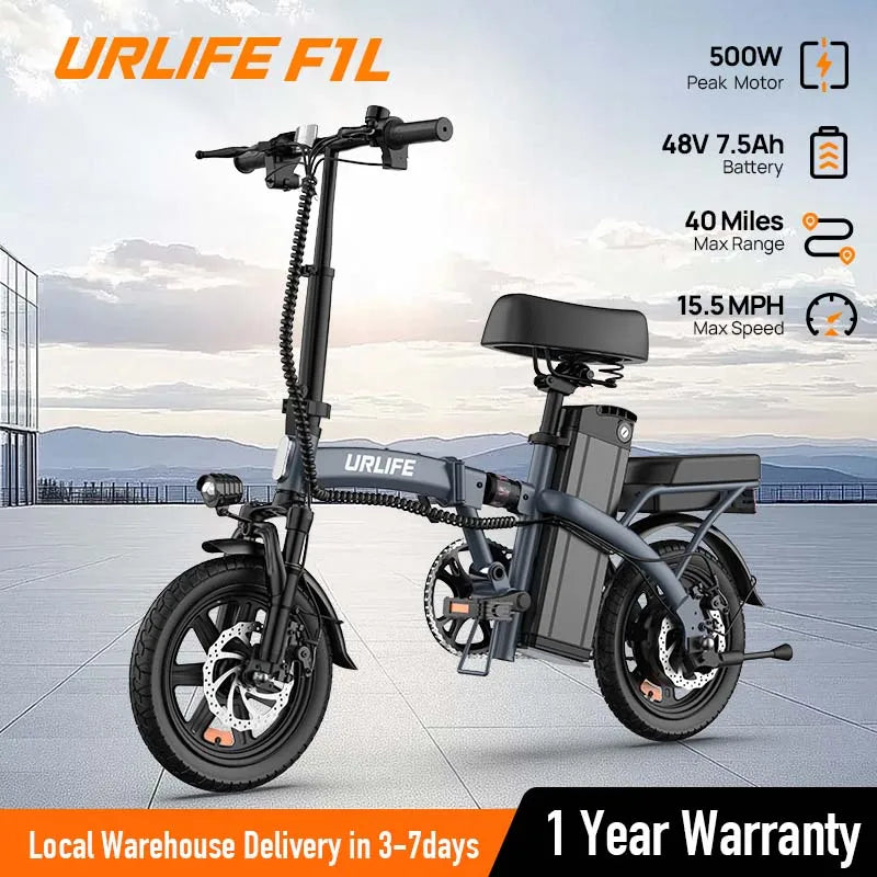 14" Foldable Electric bicycle for Adults, Peak 500W Motor with 48V 7.5Ah