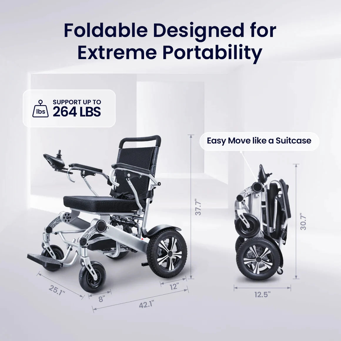 Lightweight, Foldable, Portable, Electric Wheelchair for Adults