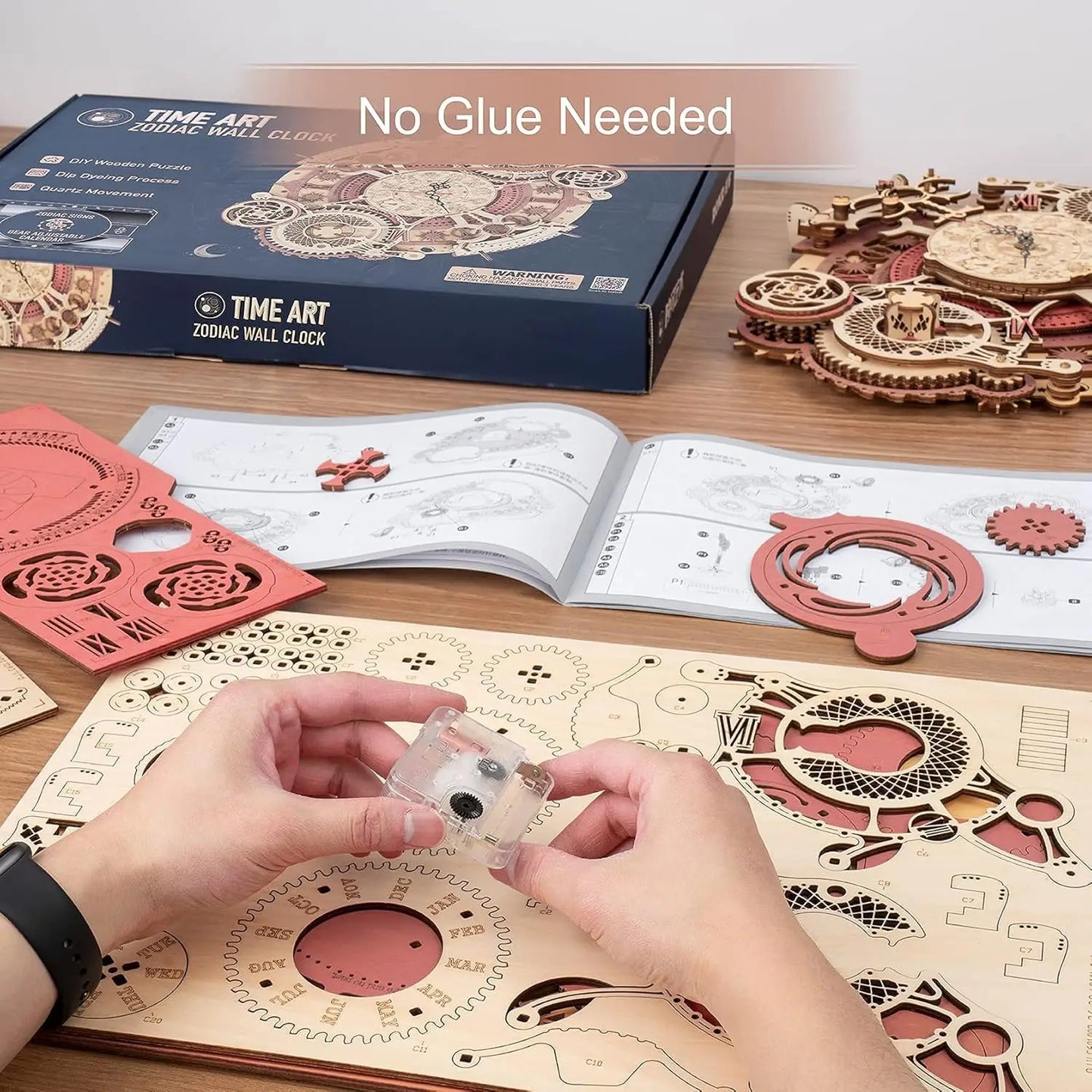 3D Wooden Puzzle Wall Clock Set Mechanical Building Kit