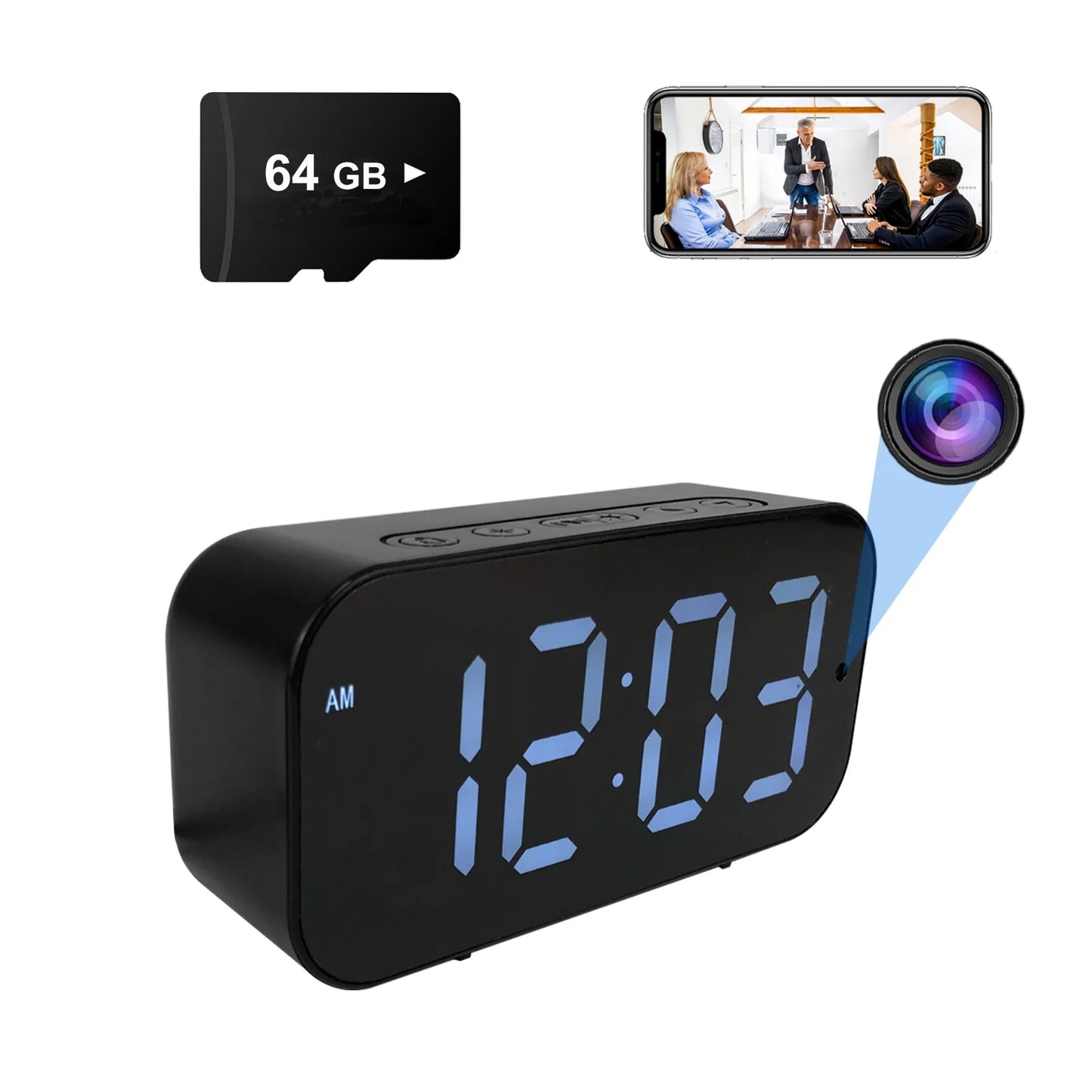 Clock Camera with 1080P HD, Motion Detection, Remote Viewing, Recording