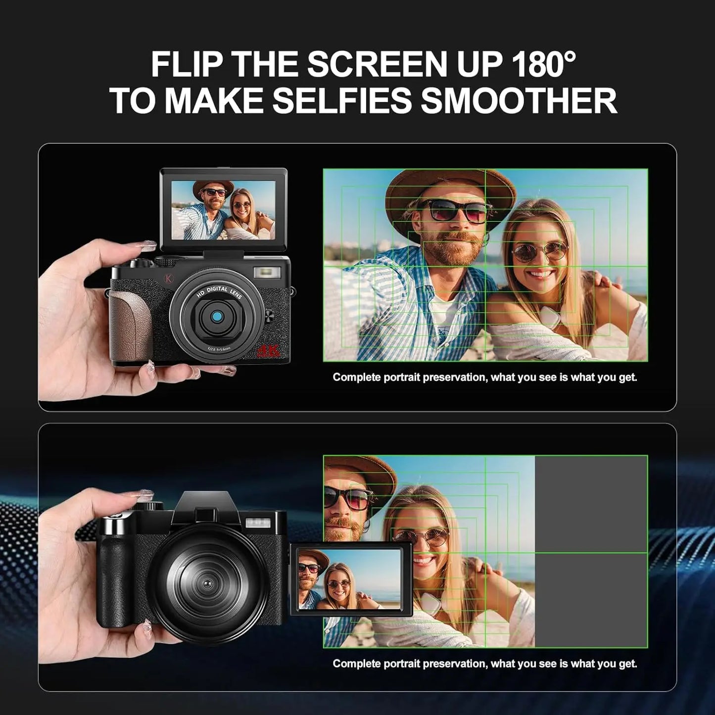 56 MP Digital Photography Camera, 4K Vlogging, 180° Flip Screen