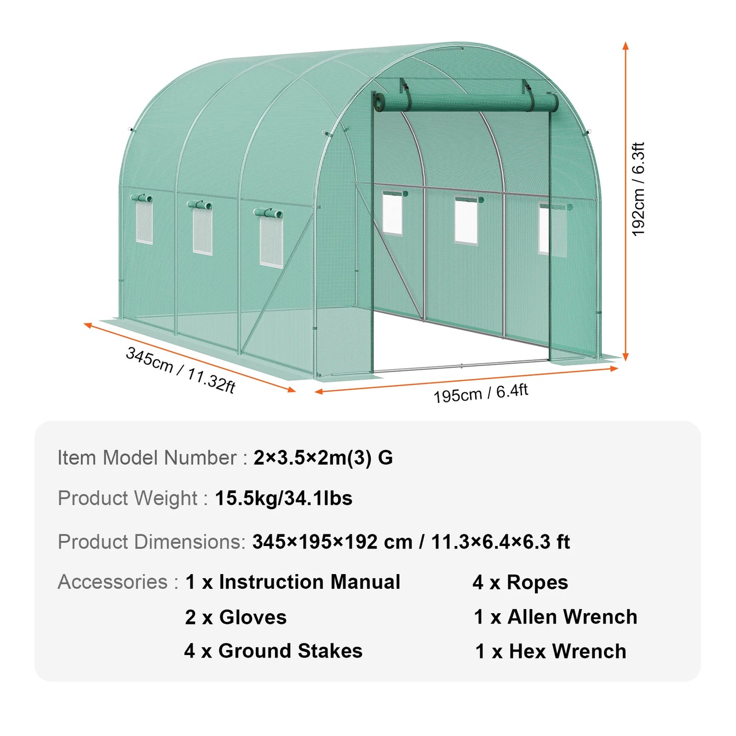 Walk-in Tunnel Hoop House Greenhouse with Steel Frame, Roll-up Zipper Door