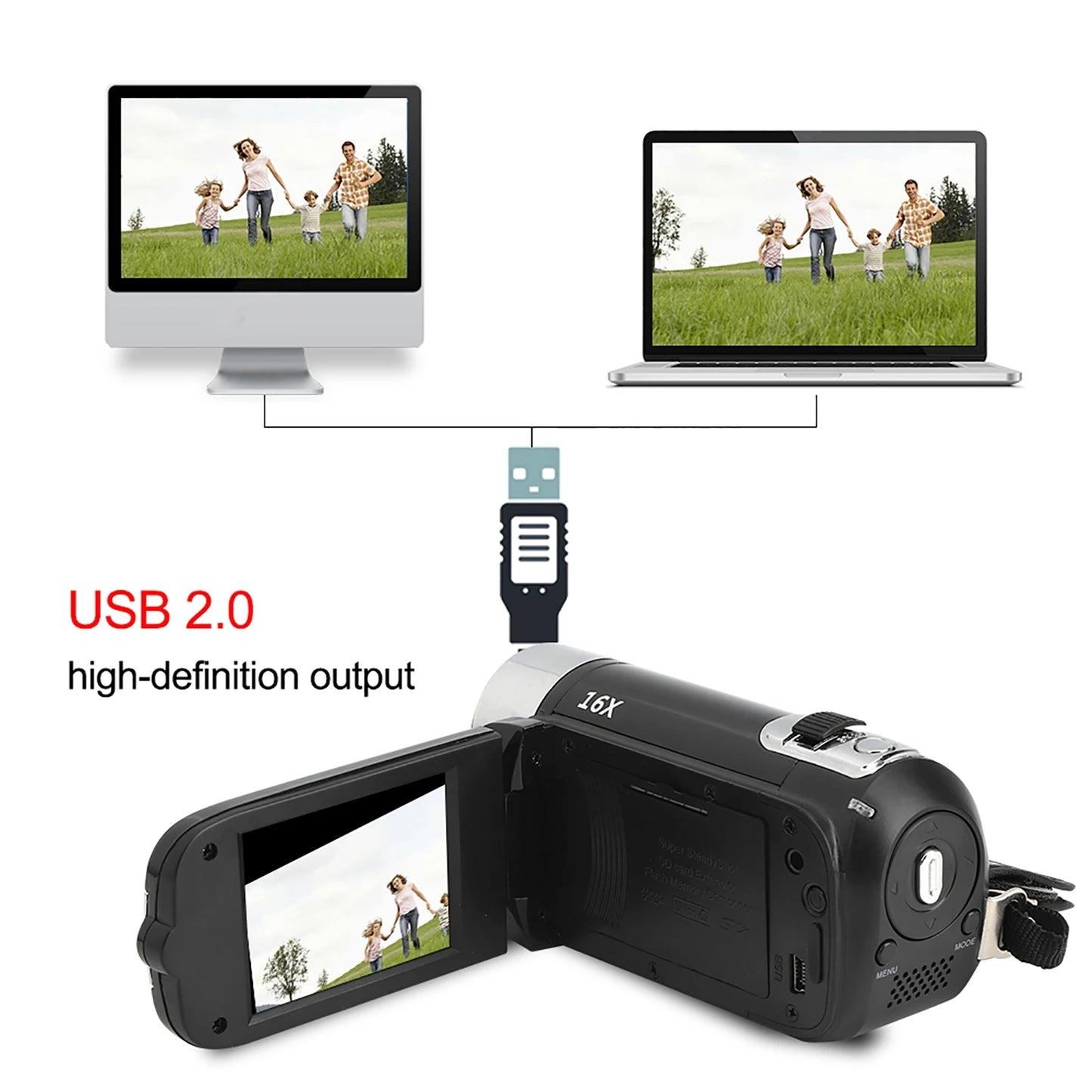 16X Digital Zoom 2.7 Inch Colorful Display Screen High Definition Camcorder