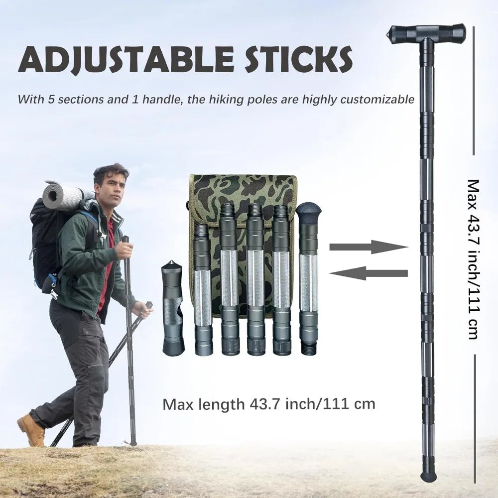 Gray Hiking Tactical Walking Sticks, Portable Trekking Poles