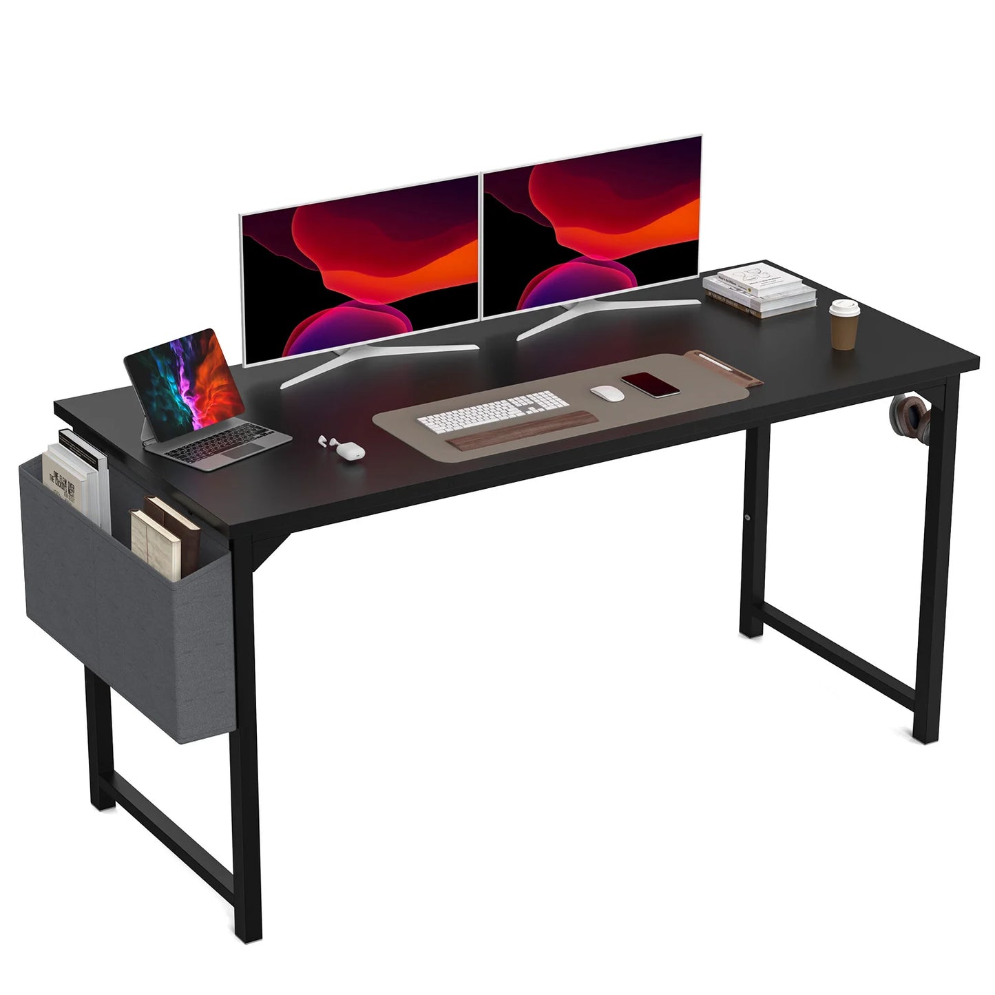 Computer Desk with Side Bag, Headphone Hook