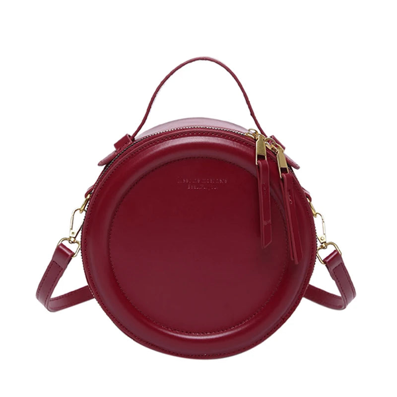 Small Round Leather Crossbody Women's Handbag