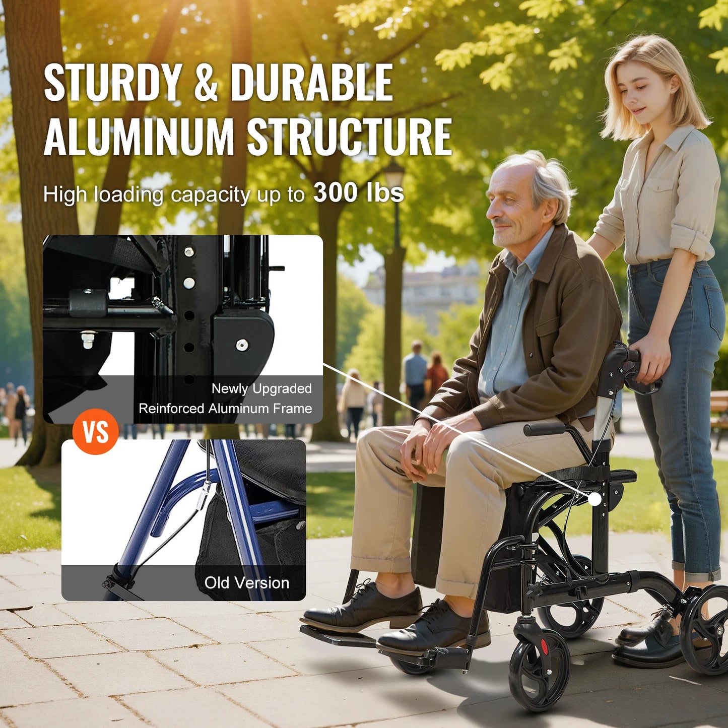 2-in-1 Rollator Folding Walker & Transport Chair