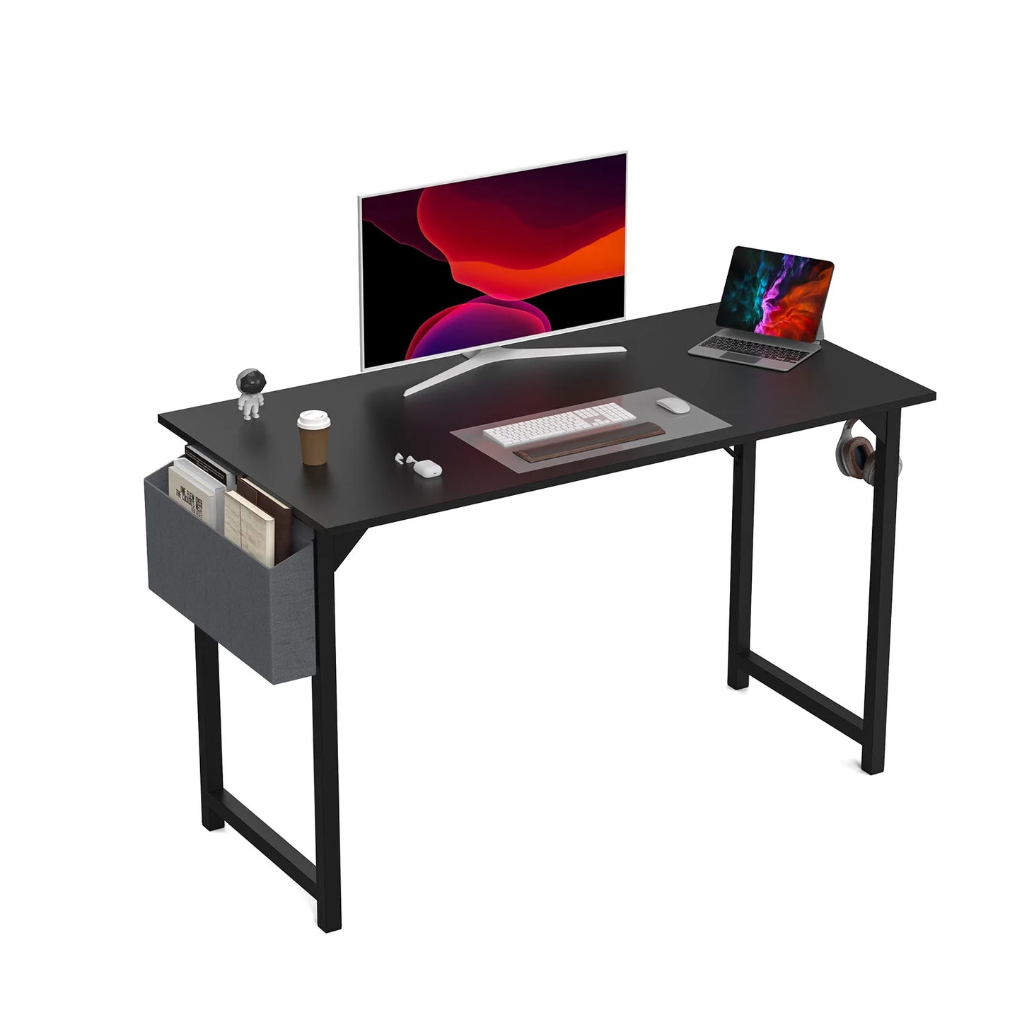 Computer Desk with Side Bag, Headphone Hook