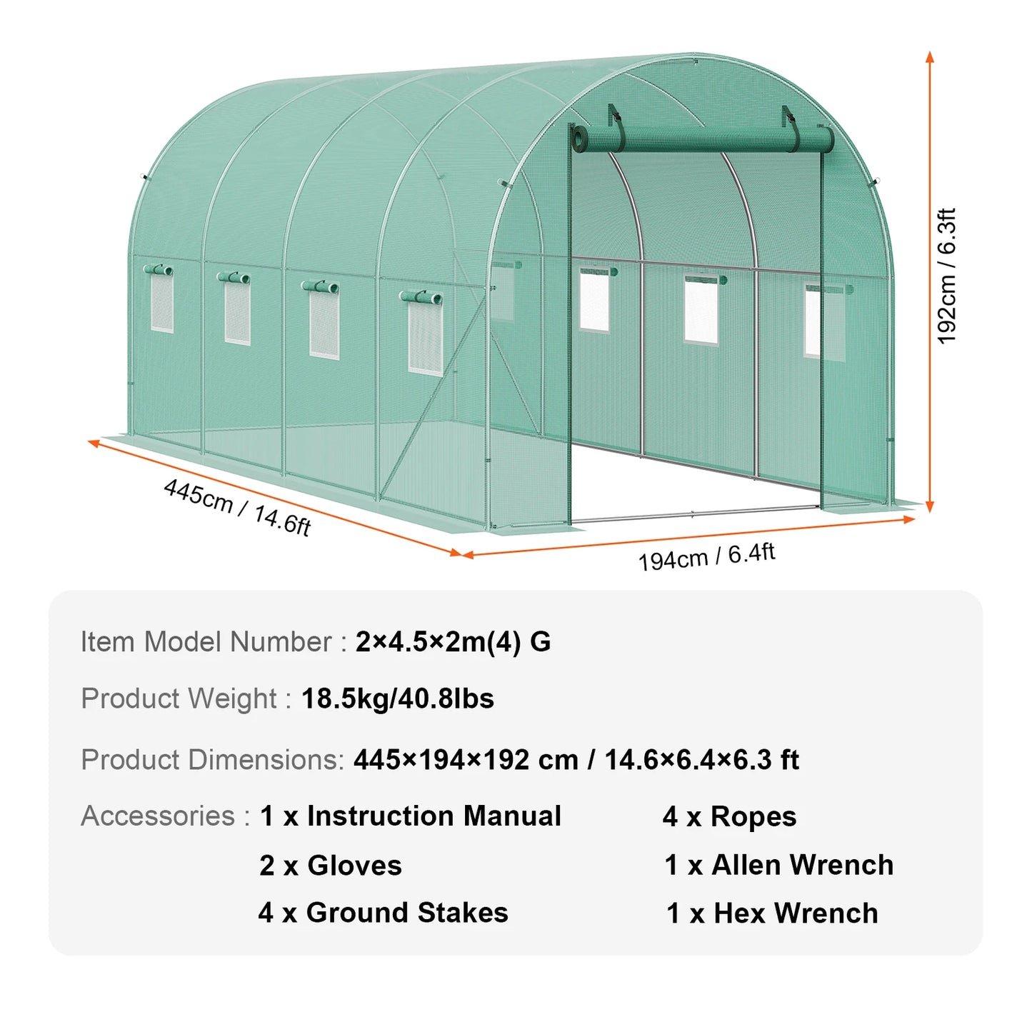 Walk-in Tunnel Hoop House Greenhouse with Steel Frame, Roll-up Zipper Door
