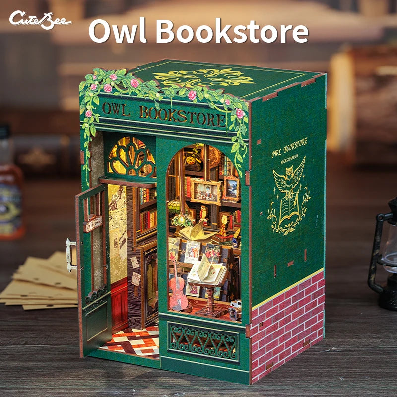 3D Wooden Puzzle Miniature Model Kits Owl Bookstore
