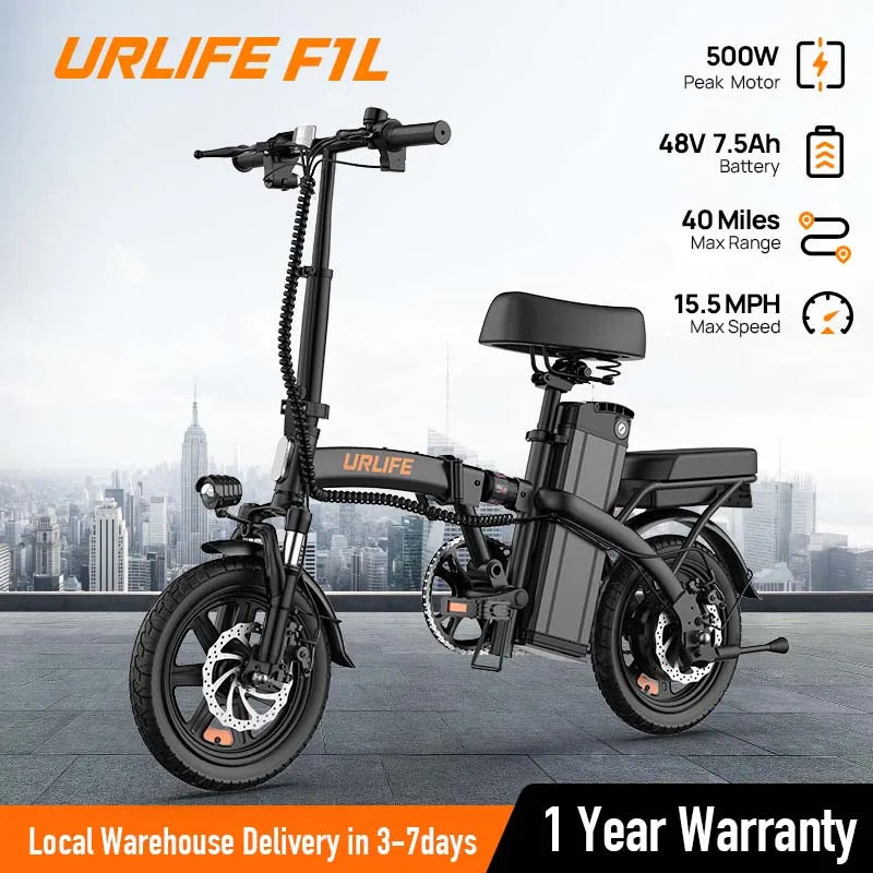 14" Foldable Electric bicycle for Adults, Peak 500W Motor with 48V 7.5Ah