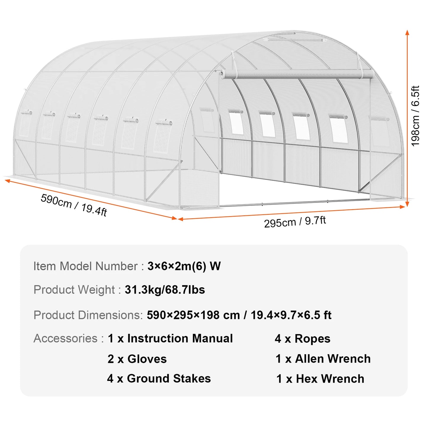 Walk-in Tunnel Hoop House Greenhouse with Steel Frame, Roll-up Zipper Door
